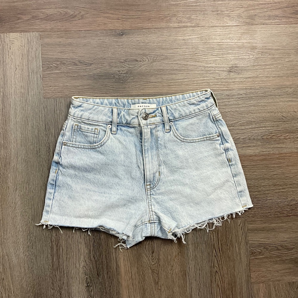 PacSun High Rise Stretch Raw Hem Denim Shorts Womens 23 Light Wash Boho Vacation